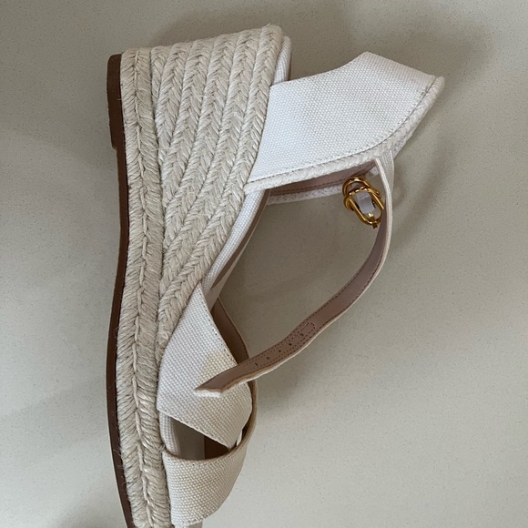 Stuart Weitzman Cream Espadrilles with Ankle Strap and Gold Accents - Picture 5 of 11